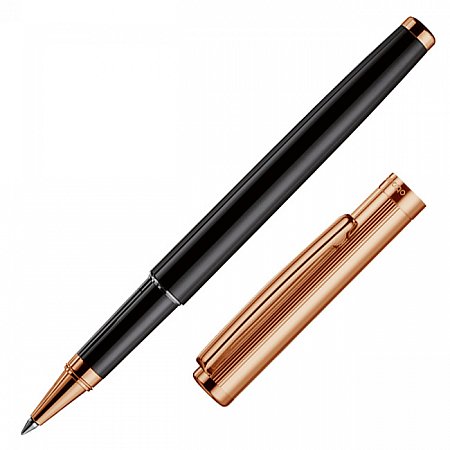 Otto Hutt Design 01 Rose Gold Guilloche Pinstripe Black - Rollerball