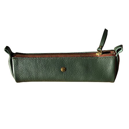 P.A.P Sweden Zassa Leather Pencil Case with Zipper - Dark Green